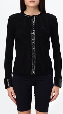 Courr&egrave;ges Cardigan slim fit in jersey a coste con scollo a girocollo