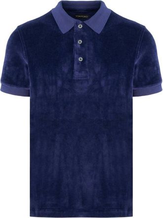 Tom Ford Polo Shirts, male, Blue, M, Modal Velour Polo
