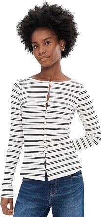 Sanctuary Button Front Ribbed Top Womens Clothing Chalk/Black Stripe 9 : LG (US 10-12), Cotton/Spandex