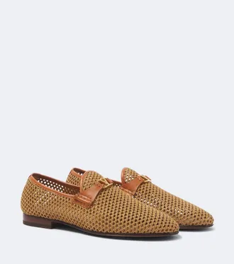 Valentino Garavani Wolfe VLogo leather-trimmed raffia loafers