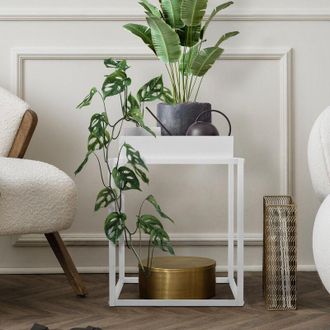 ML Design Ml-design - Supporto per Piante Fiori 35 x 35 x 46 cm Quadrato in Metallo Bianco Robusto Resistente alle Intemperie Piedistallo Decorativo Design