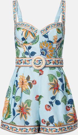 Farm Rio Jumpsuit corta Delhi in lino con cintura e stampa floreale