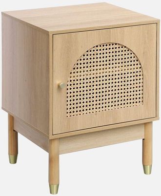 Sweeek Sweeek - Mesita de madera y caña, 1 puerta, Judith, Natural, 45x40x60 cm