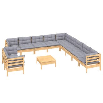 vidaXL Juego De Muebles De Jard&iacute;n 12 Pzas Y Cojines Madera Maciza Pino Vidaxl