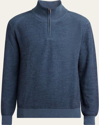 Brioni Mens Wool, Silk and Cashmere Rib Quarter-Zip Sweater