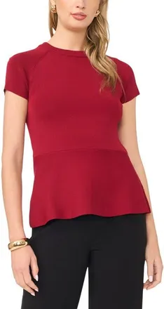 Vince Camuto Short Sleeve Ribbed Peplum Sweater in Garnet Red at Nordstrom, Size Xx-Small