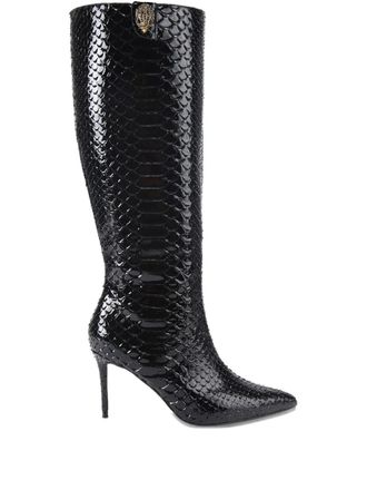 Kurt Geiger 85mm Belgravia snake print boots - Black