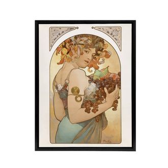 Artery8 Woman With Fruit Art Nouveau France Framed Canvas Wall Art Print Mucha | Size: W24 x H32