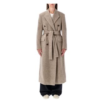 Golden Goose Belted Coats, female, Beige, Size: XS Double-Breasted Greige Wool Coat