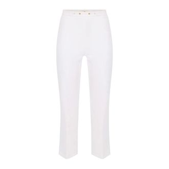 Elisabetta Franchi Broeken, Dames, Beige, M, Broek van dubbel stretch cr&ecirc;pe met juwelen