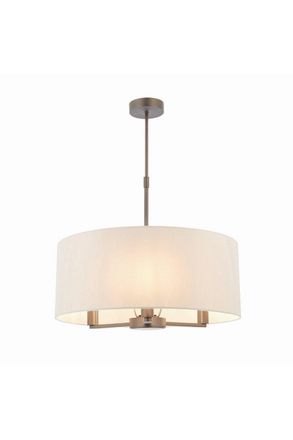 Netlighting Daley Multi Arm Cylindrical Pendant Light Antique Bronze Plate Marble Fabric in Brown