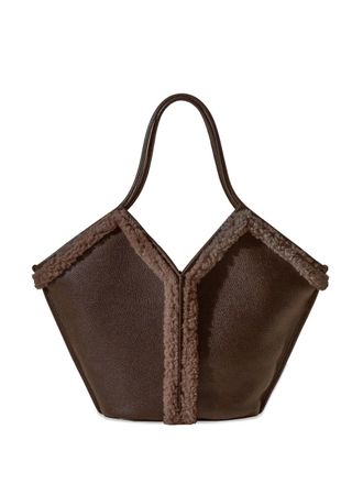 Hereu shearling-trimmed leather shoulder bag - Brown