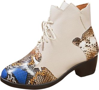 Generic Winter Womens Fashionable Leather Lace Up Ankle Boots Everyday Comfort Walking Footwear with Durable Sole Design (White, 4. 5)