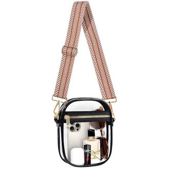 Generic Clear Crystal Crossbody Bag for Women, Transparent Stadium Approved Bag Purse Wallet with Front Pockets for Sports Concerts Festival (S Brown Stripe)