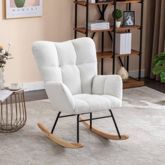 Direct Wicker Teddy Fabric Tufted Upholstered Rocking Chair Padded Seat in White | Size: 1 Pack