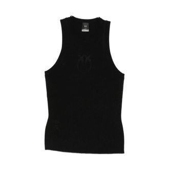 Pinko Pinko, Tops, Dames, Zwart, M, Love Birds Ribbed Mouwloze Top