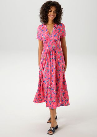 Aniston Sommerkleid mit kunstvollen Blüten und Blättern bedruckt