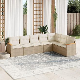 vidaXL Vidaxl - Set Sof&aacute;s De Jard&iacute;n 7 Piezas Y Cojines Rat&aacute;n Sint&eacute;tico Beige