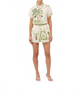 Agua Bendita Virtuosa Wild Embroidered Linen Blouse In Neutral/green