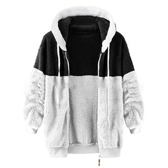 Generic Men Winter Fleece Jacket | Chunky Plush Zip Up Hoodies | Casual Patchwork Long Sleeve Wool Coats | Color Block Thermal Sweater Cardigan Loose Open Fro