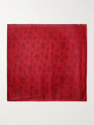 Alexander McQueen Foulard In Chiffon Di Seta Stampato - Rosso