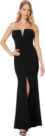 Betsy & Adam Dress Womens Black Front Slit Notch Neck Sleeveless A-Line KFC97