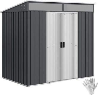 OUTSUNNY caseta de jardín 2 m² 195x122x181,5 cm cobertizo exterior metálico con puerta corredera 2 ventanas y anti-UV para almacenar herramientas