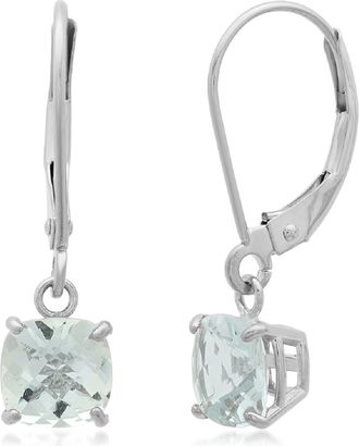 MAX + STONE Solid 10K White Gold Cushion Cut Dangle Gemstone Leverback Earrings
