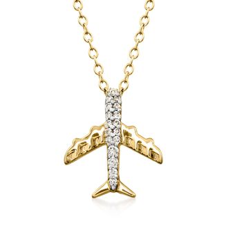 Ross-Simons Diamond Airplane Necklace in 18kt Gold Over Sterling