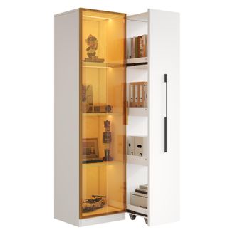 STILVORA Vitrina Con 2 Puertas De Cristal Y M&oacute;dulo Lateral Extra&iacute;ble Con Led, Estilo Moderno, En Mdf, 70&times;40&times;160 Cm, Blanco