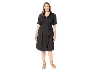 Lauren Ralph Lauren Plus-Size Cotton-Blend Shirtdress Womens Dress Polo Black : 14W, Cotton/Nylon/Elastane
