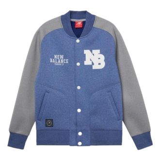 New Balance Stand Collar Woven Baseball Jacket Asia Sizing Blue Grey AMJ61606-BNH