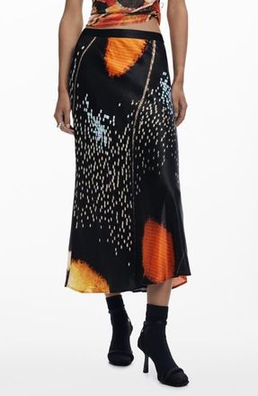 Desigual Print Midi Skirt in Black at Nordstrom, Size X-Small