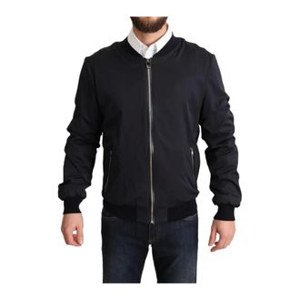 Dolce & Gabbana Jassen, Heren, Blauw, L, Luxe Zwarte Bomberjack Klassieke Stijl