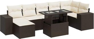 vidaXL Set Sof&aacute;s De Jard&iacute;n 8 Piezas Y Cojines Rat&aacute;n Sint&eacute;tico Marr&oacute;n Vidaxl