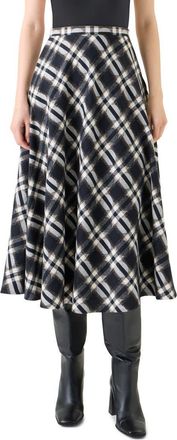 Akris Dot Plaid Cotton A-Line Skirt in Black-Cream-Camel at Nordstrom, Size 10