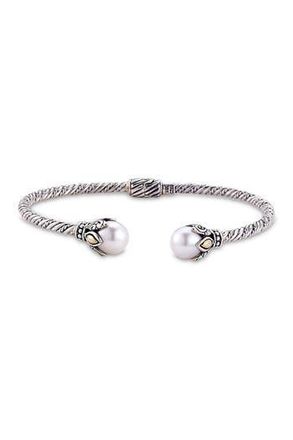 Samuel B. Sterling Silver & 18K Yellow Gold 8-9mm Freshwater Pearl Cable Bangle Bracelet in White at Nordstrom Rack