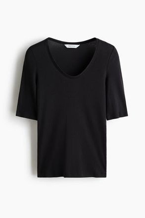 H&M Scoop-neck Pima Cotton Top in Black at Nordstrom, Size X-Small