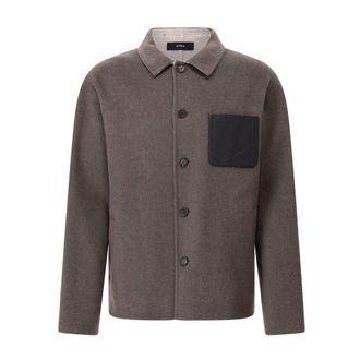 Arma Jassen, Heren, Bruin, L, Wol, Wollen jas met leren zak