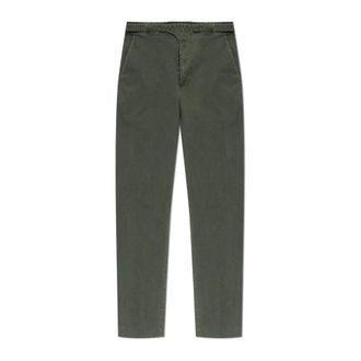 Diesel Slim-fit Trousers, male, Green, Size: 2XL Coated Cotton-Twill Pants with Biker Strap