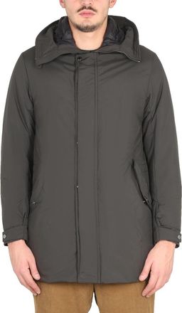 Moorer Hooded High-Neck Polyester Raincoat - Gray