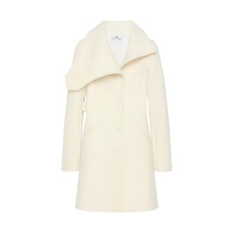 Courrèges Single-Breasted Coats, female, Beige, XS, Cream Asymmetrical Collar Coat with Belt