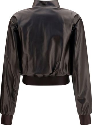 Gucci Womens Soft Nappa Bomber Jacket Dark Chocolate Lamb Ovis Aries