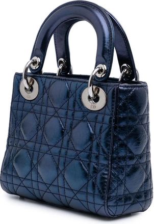 Dior Hobo Bags - 2014 Mini Metallic Calfskin Cannage Lady Dior - Gr. unisize - in Blau - für Damen