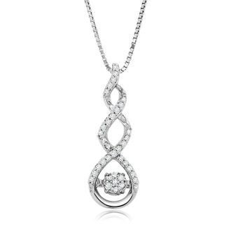 MAX + STONE Dancing Diamond Side by Side Real Diamond Pendant Necklace for Women in Solid 925 Sterling Silver (1/10 ct. tw.), 18 Chain