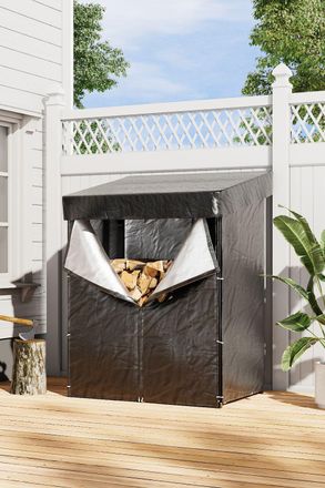 H&O Direct Outdoor Metal Tube Firewood Rack with Roof 3.6 ft W x 2.3 ft D in Black