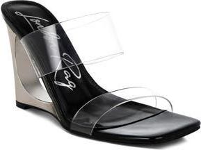 London Rag Zelene Clear Strap Wedge Sandal in Black at Nordstrom Rack, Size 7.5