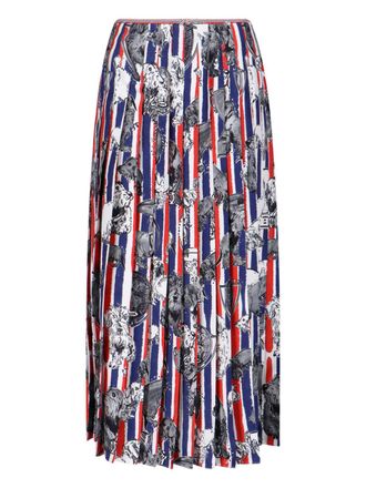 Thom Browne Multicolor Hector Dog Pleated Silk Skirt