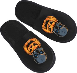 Generic Cotton Slipper Halloween Pumpkin Head Comfortable Womens Slippers Non-Slip Fluffy Hotel Slippers Travel Hotels M