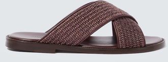 Manolo Blahnik Otawi leather-trimmed raffia sandals